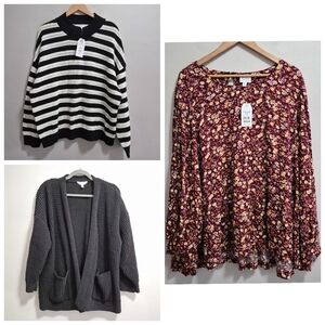 Time amd Tru NWT Plus Size Lot 3 Items 3XL XXXL Striped Sweater Floral Blouse